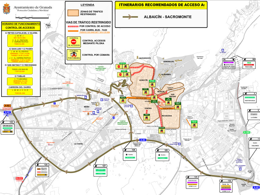 Plano de acceso al Albaicín y Sacromonte