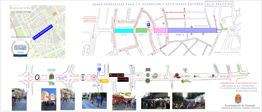 Dia sin coche en calle Recogidas el 27 de marzo de 2022 plano de actividades